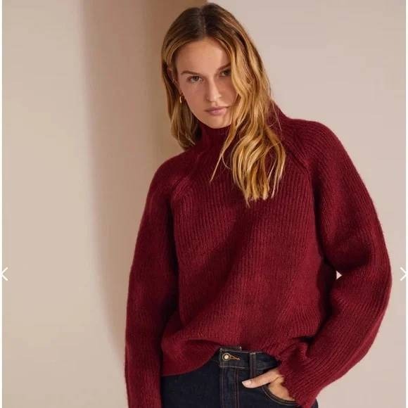 Favorite Daughter Sweaters - Favorite Daughter The Oma Wool Blend Raw Edge Ribbed Sweater Burgundy XS